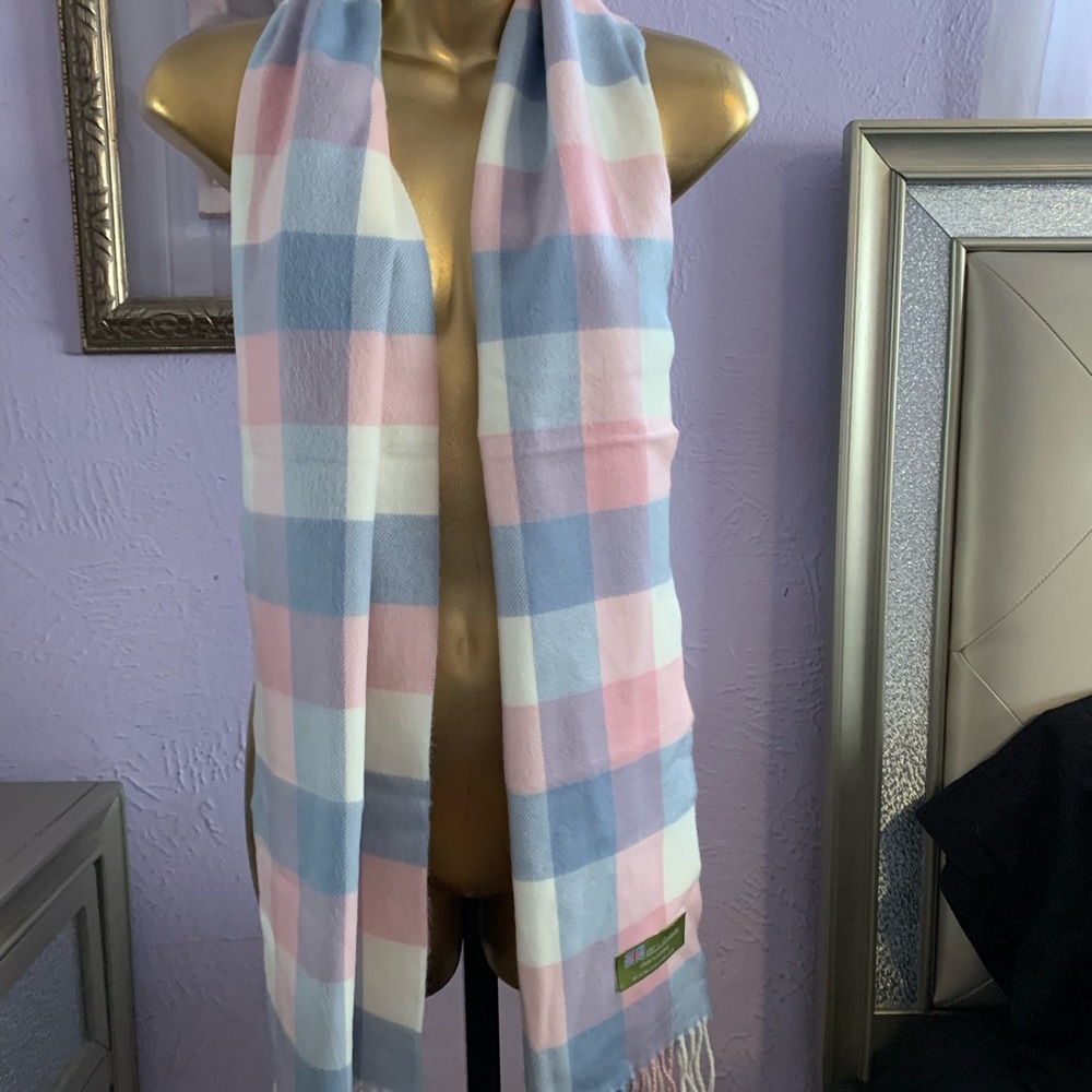 100% CASHMERE pink and blue scarf